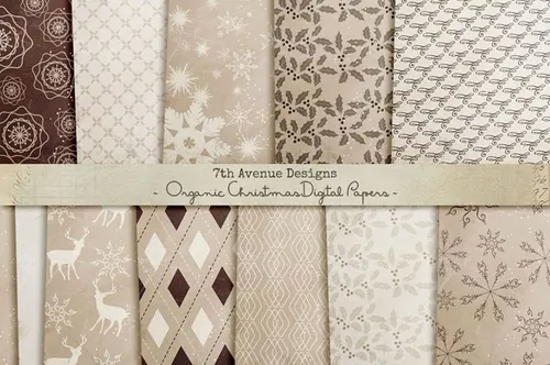 手绘图案无缝背景素材Organic Christmas Digital Papers