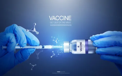 高科技疫情病毒防护疫苗研发医学海报PSD模板 Vaccine get out of the virus