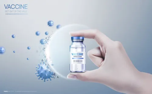 高科技疫情病毒防护疫苗研发医学海报PSD模板 Vaccine get out of the virus