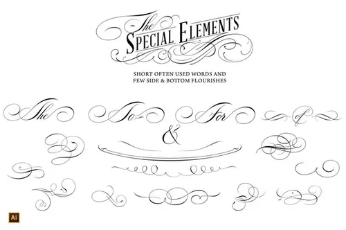 Calligraphic lettering design set