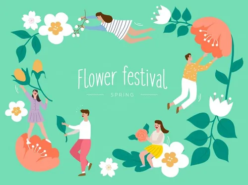 Flower Festival 春天花季快乐的人们AI矢量插画素材 ti238a11204