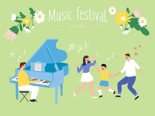 Music Festival 春天音乐会快乐的人们AI矢量插画素材 ti238a11207