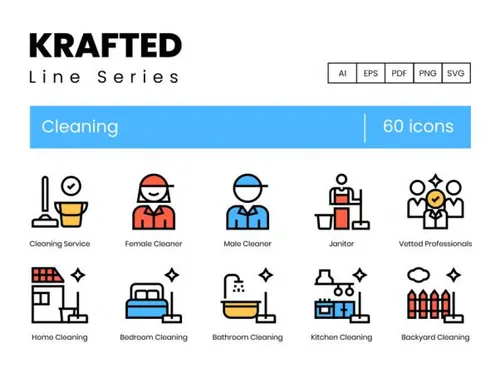 清洁图标牛皮纸系列Cleaning Icons Krafted Lin