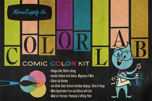 复古漫画彩色半色调网点笔刷仿旧纸张纹理 ColorLab Procre