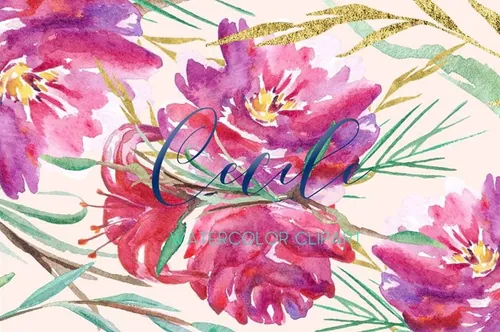 手绘水彩玫瑰花卉金色元素插画素材 Cecile.-Red-r