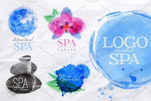 矢量水彩美容水疗元素插画素材 Set-symbols-spa