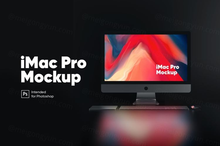 苹果iMac Pro台式机网页设计展示样机PSD模板 iMac Pro (Night Version) Mockup