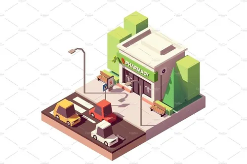 药店药房矢量等距设计素材 Vector isometric pharmacy or drugstore