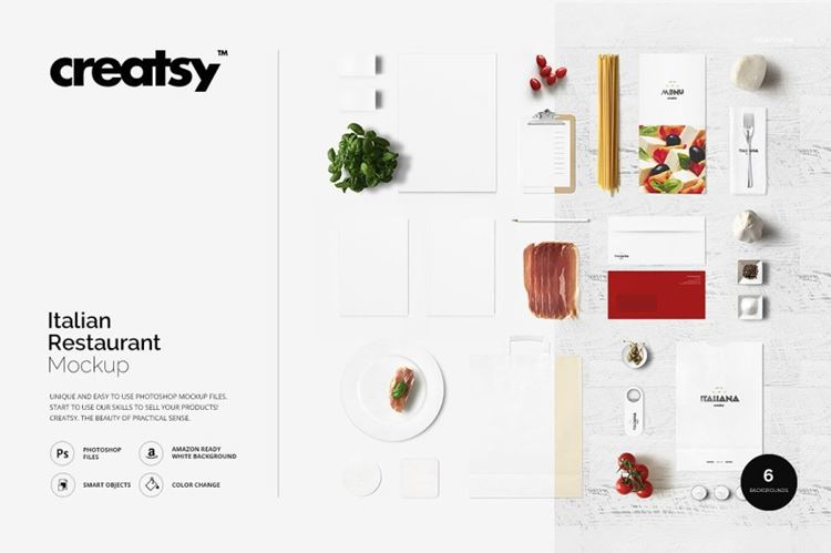 意式餐馆品牌 VI 展示样机 Italian Restaurant Mockup