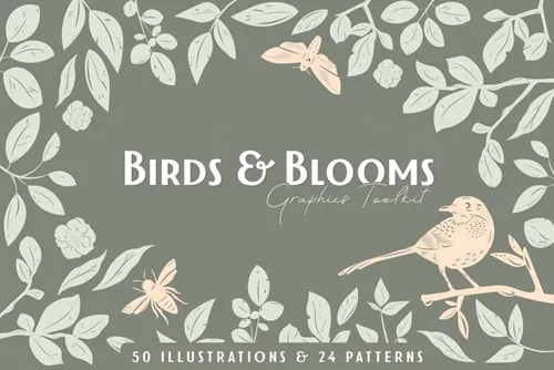 鸟类和花朵矢量图形设计素材 Birds-Blooms-Gra