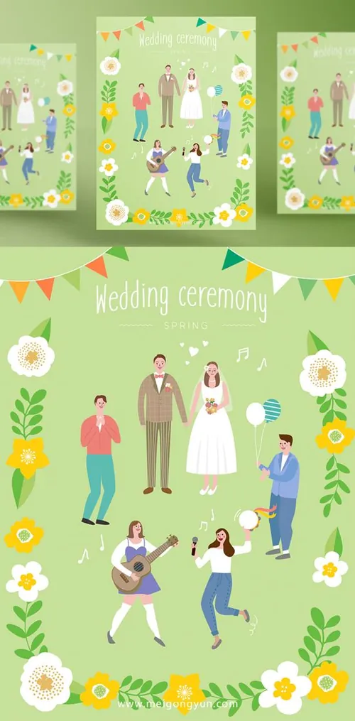 Wedding Ceremony 幸福婚礼仪式快乐的人们AI矢量插画素材 ti238a11202