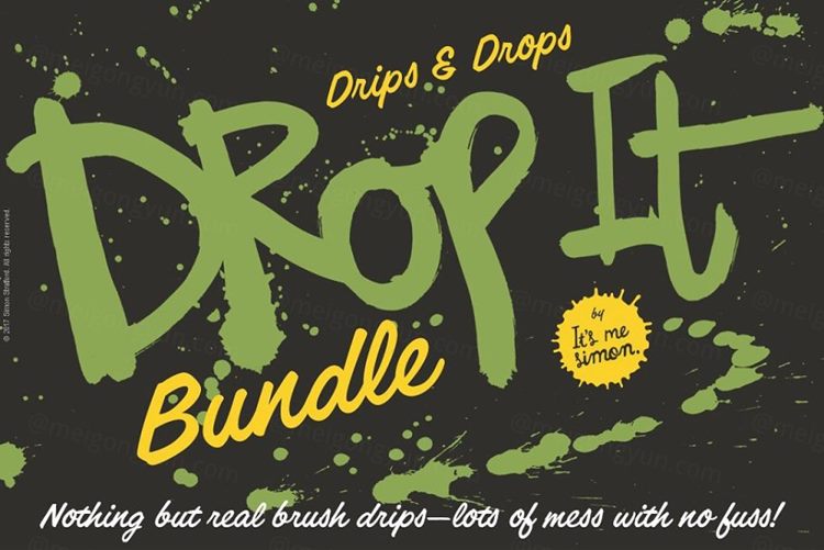 手绘墨机墨滴飞溅效果设计素材 Ink drips and d