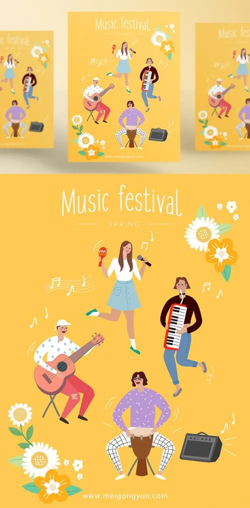 Music Festival 春天音乐季快乐的人们AI矢量插画素材 ti238a11203