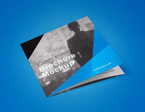 三折页传单设计展示样机模版 Trifold square brochure
