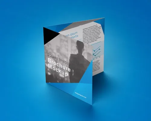 三折页传单设计展示样机模版 Trifold square brochure