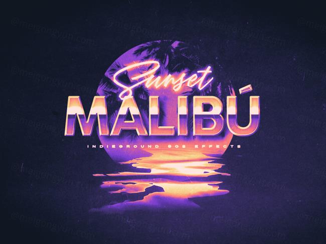 80年代复古经典蒸汽波立体字体PSD模板素材 80s Tex