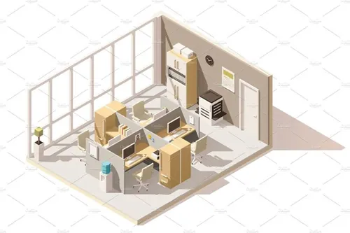 矢量等距办公室插图设计素材Vector isometric low poly office room