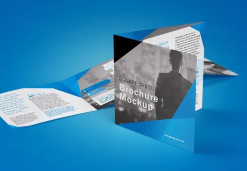 三折页传单设计展示样机模版 Trifold square brochure