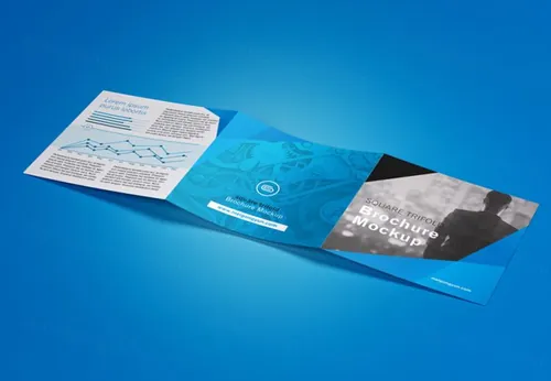 三折页传单设计展示样机模版 Trifold square brochure