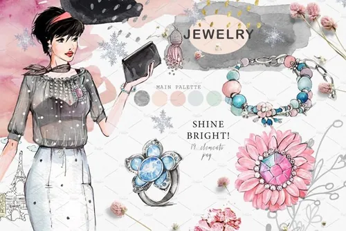 时尚服饰手绘水彩插画素材 Fashion-clothing-