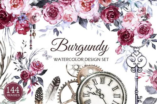 波西米亚风格手绘水彩画玫瑰免扣PNG元素合集包 Waterc