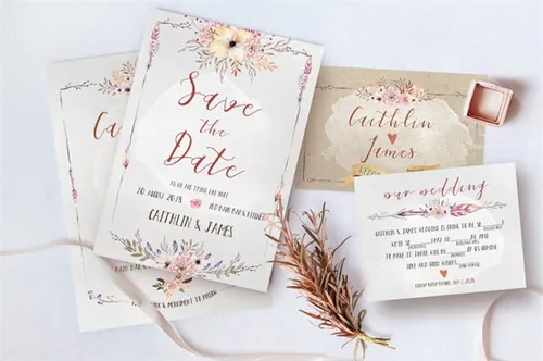 波西米亚风格手绘水彩婚礼套装模板素材 Boho-Flower-Wedding-Suite