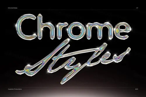未来派酸性艺术彩色镀铬金属文本效果PS模板 Chrome T