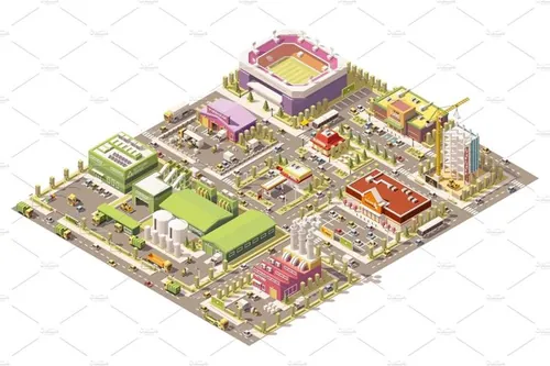 矢量等距城市基础设施插图设计素材Vector isometric low poly city
