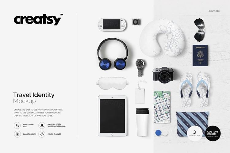 顶部视角旅行套件 Travel Identity Mockup