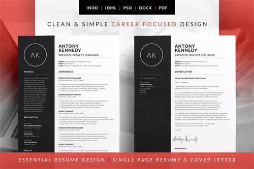 简约现代基础简历求职信设计模板 Essential-Resume-Antony