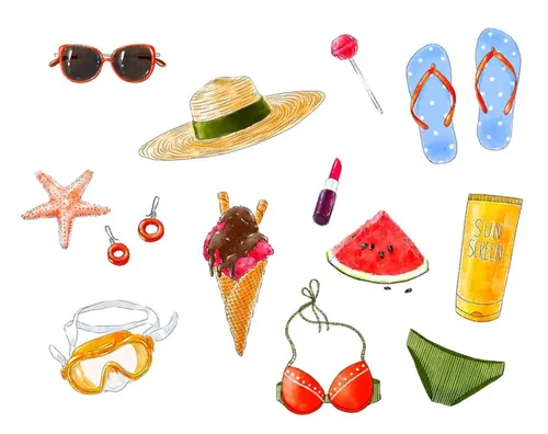 夏季夏日水彩海滩元素合集包 Summer Illustration Pack