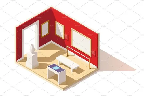 矢量等距博物馆插图设计素材Vector isometric low poly museum interior
