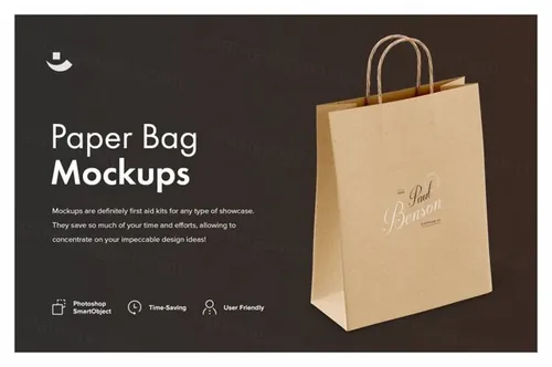 纸袋购物袋品牌包装贴图样机模板 Paper Bag Mockup Set