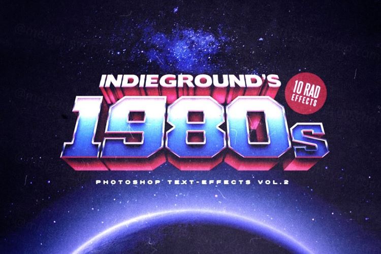 80年代复古经典蒸汽波立体字体PSD模板素材 80s Tex