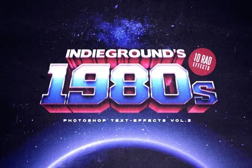 80年代复古经典蒸汽波立体字体PSD模板素材 80s Tex