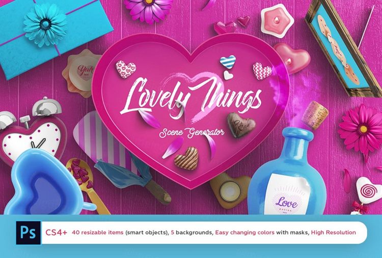 可爱的情人节主题场景展示模型设计元素