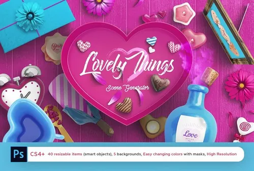 可爱的情人节主题场景展示模型设计元素