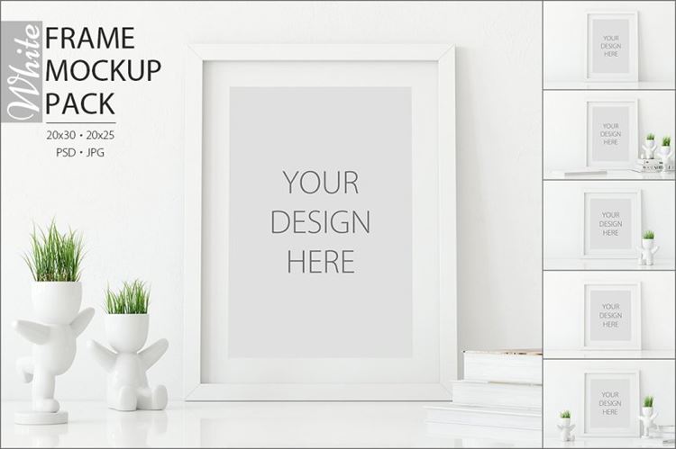 白色现代相框样机模板 Frames Mockup – PACK (White)