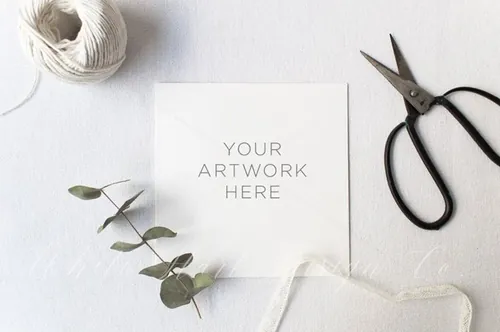 婚礼邀请函贺卡样机模板 Wedding square stationery mock up