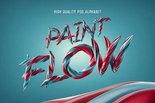 优质3D油漆动感多彩的字母字体PSD模板 Paint Flo