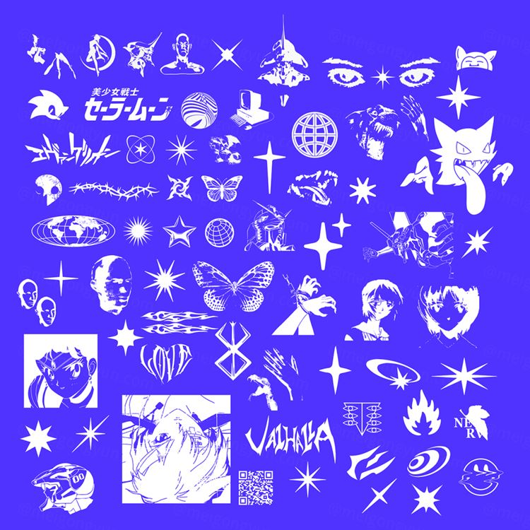 复古酸性设计抽象高达动漫Y2K图形素材合辑 VECTOR P