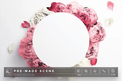 牡丹花花环场景样机 Floral Peonies Mockup Scene