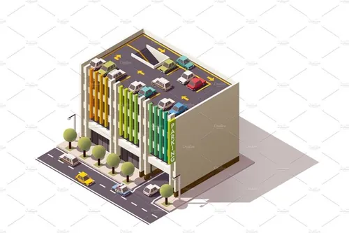 矢量等距停车场插图设计素材Vector isometric car park