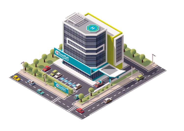 2.5D等距设计地产医院矢量信息图素材 Vector isometric hospital