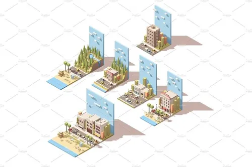 矢量等距旅游景点插图设计素材Vector isometric car travel illustrations