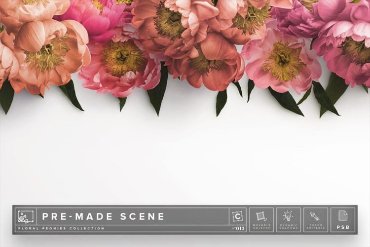 牡丹花装饰场景样机模板 Floral Peonies Mockup Scene