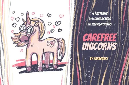 充满童趣的独角兽插画设计素材 Carefree Unicor