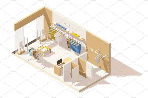 矢量等距商场服装店插图设计素材Vector isometric low poly clothing store icon