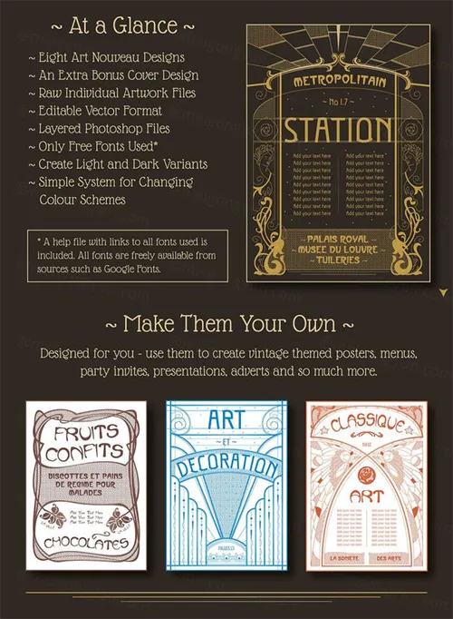 复古新艺术主义设计模板 Art-Nouveau-Backgrounds-and-Frames