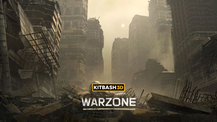 末日战争废墟残垣断壁战区破烂楼房街道城市建筑3D模型设计素材